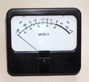 Level Meter, -20 to +3 dB, and Modulation Meter 0 to 100% (VU) 